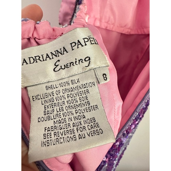 Adrianna Papell‎ Sequin Gown Purple Chevron Formal Dress Open Back Party Silk - Picture 6 of 9